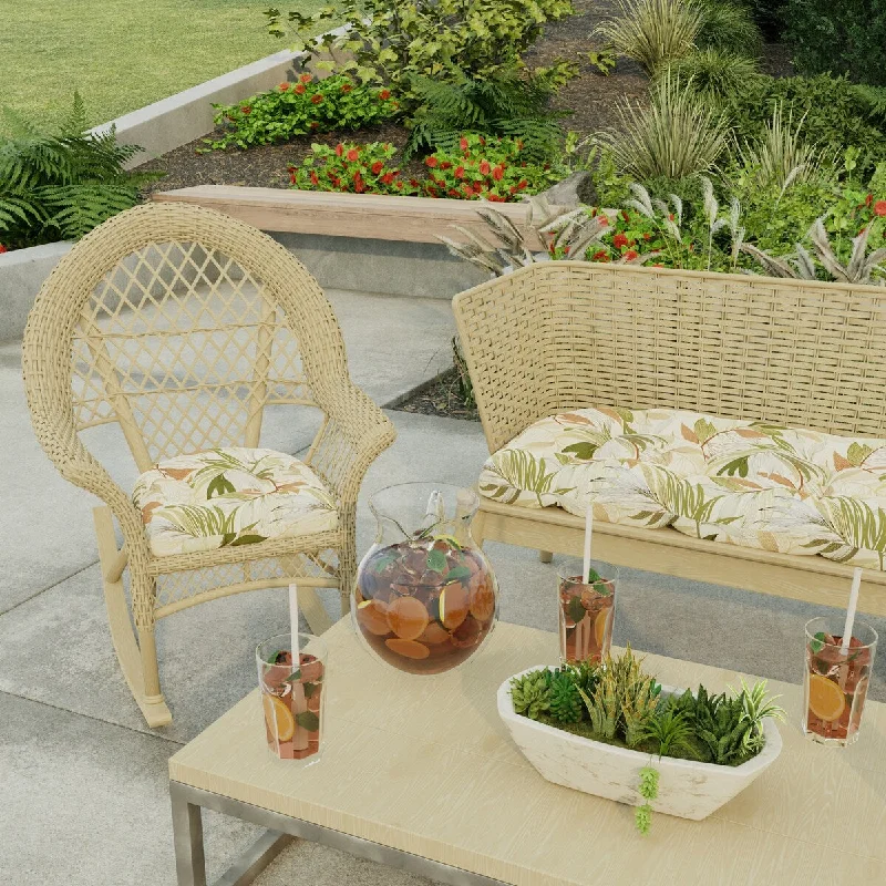 18" x 18" Beige Leaves Contoured Outdoor Wicker Seat Cushion - Set of 2 - 18'' L x 18'' W x 4'' H