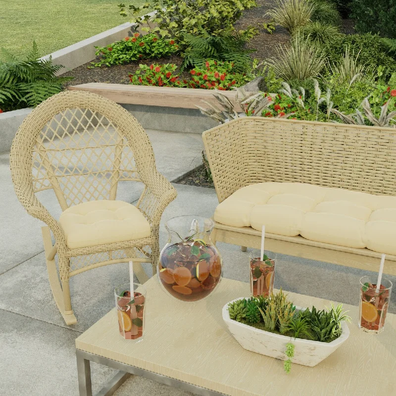 18" x 18" Beige Solid Contoured Outdoor Wicker Seat Cushion - Set of 2 - 18'' L x 18'' W x 4'' H