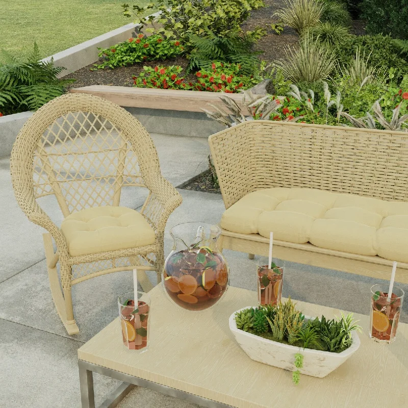 18" x 18" Beige Solid Contoured Outdoor Wicker Seat Cushion - Set of 2 - 18'' L x 18'' W x 4'' H