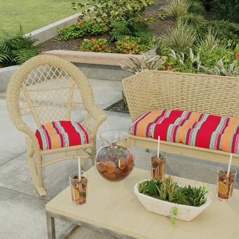 18" x 18" Red Stripe Contoured Outdoor Wicker Seat Cushion - Set of 2 - 18'' L x 18'' W x 4'' H