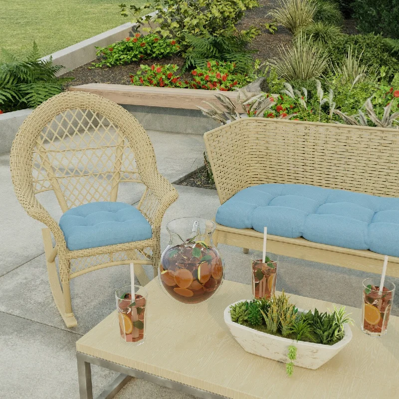 19" x 19" Blue Solid Outdoor Wicker Seat Cushion - Set of 2 - 19'' L x 19'' W x 4'' H