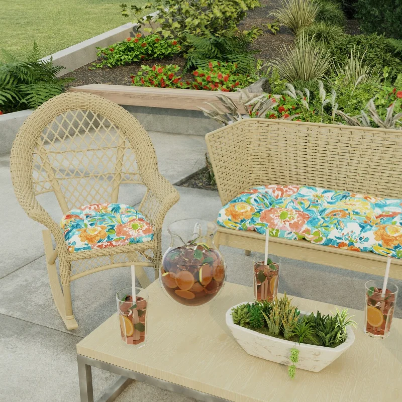 19" x 19" Multicolor Floral Outdoor Wicker Seat Cushion - Set of 2 - 19'' L x 19'' W x 4'' H