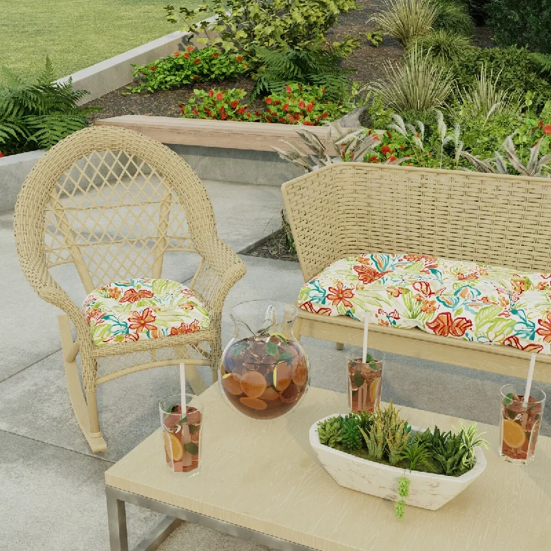 19" x 19" Multicolor Floral Outdoor Wicker Seat Cushion - Set of 2 - 19'' L x 19'' W x 4'' H