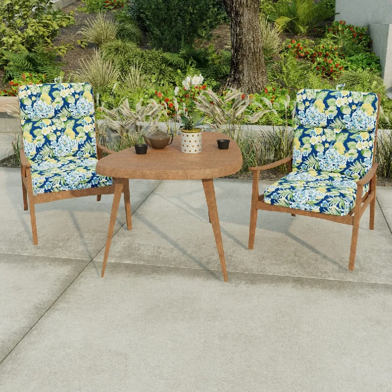 22" x 44" Blue Floral Outdoor Chair Cushion with Ties and Loop - 44'' L x 22'' W x 4'' H