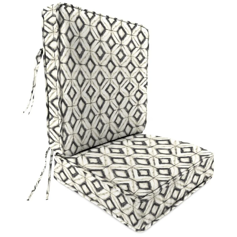 22" x 45" Black Geometric Outdoor Deep Seat Chair Cushion Set with Ties - 45'' L x 22'' W x 4'' H