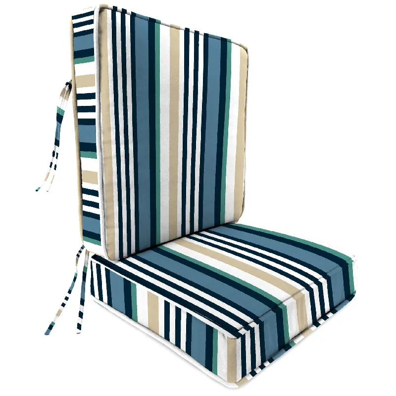 22" x 45" Blue Stripe Outdoor Deep Seat Chair Cushion Set with Ties - 45'' L x 22'' W x 4'' H