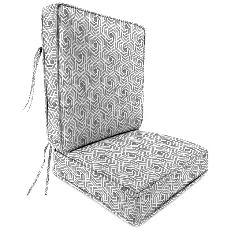 22" x 45" Gray Geometric Outdoor Deep Seat Chair Cushion Set with Ties - 45'' L x 22'' W x 4'' H