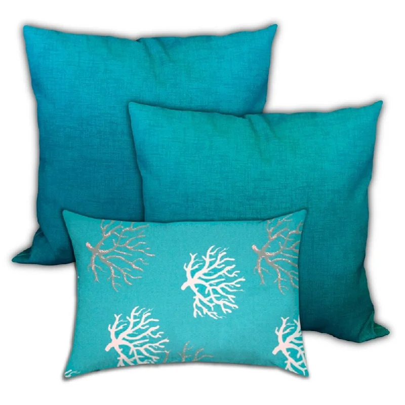 Price Cut Alcopulco Reefs Indoor/Outdoor, Zippered Pillow Cover, Set of 2 Large & 1 Lumbar, Ocean, Blue, Sea