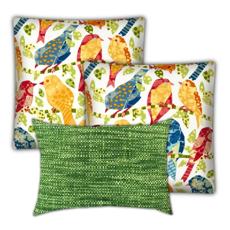 Amazing Deals Birds On Parade Indoor/Outdoor, Zippered Pillow Cover, Set of 2 Large & 1 Lumbar, Gold, Blue, Straw Amazing Deals Birds On Parade Indoor/Outdoor, Zippered Pillow Cover, Set of 2 Large & 1 Lumbar, Gold, Blue, Straw