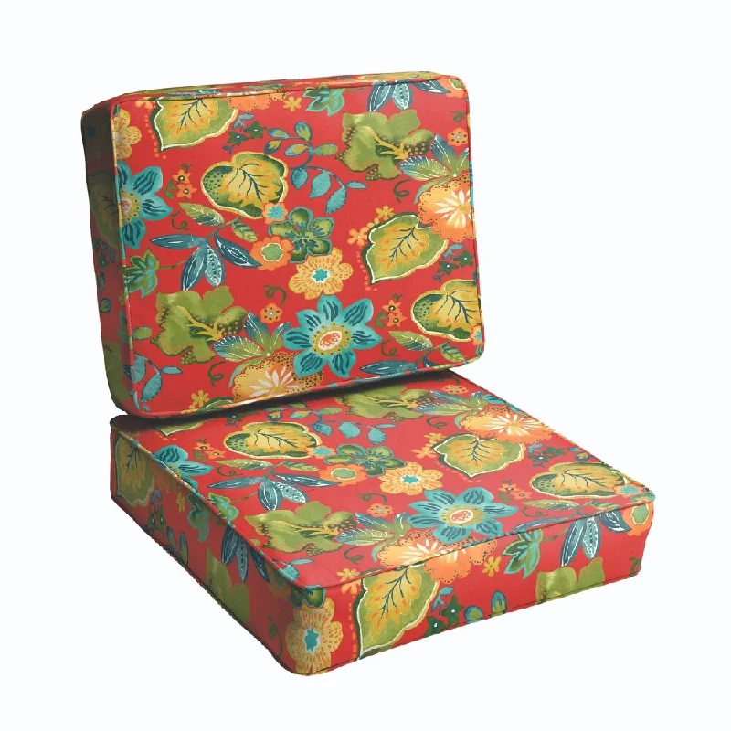 Blaze Red Floral 23.5-inch Indoor/ Outdoor Corded Chair Cushion Set