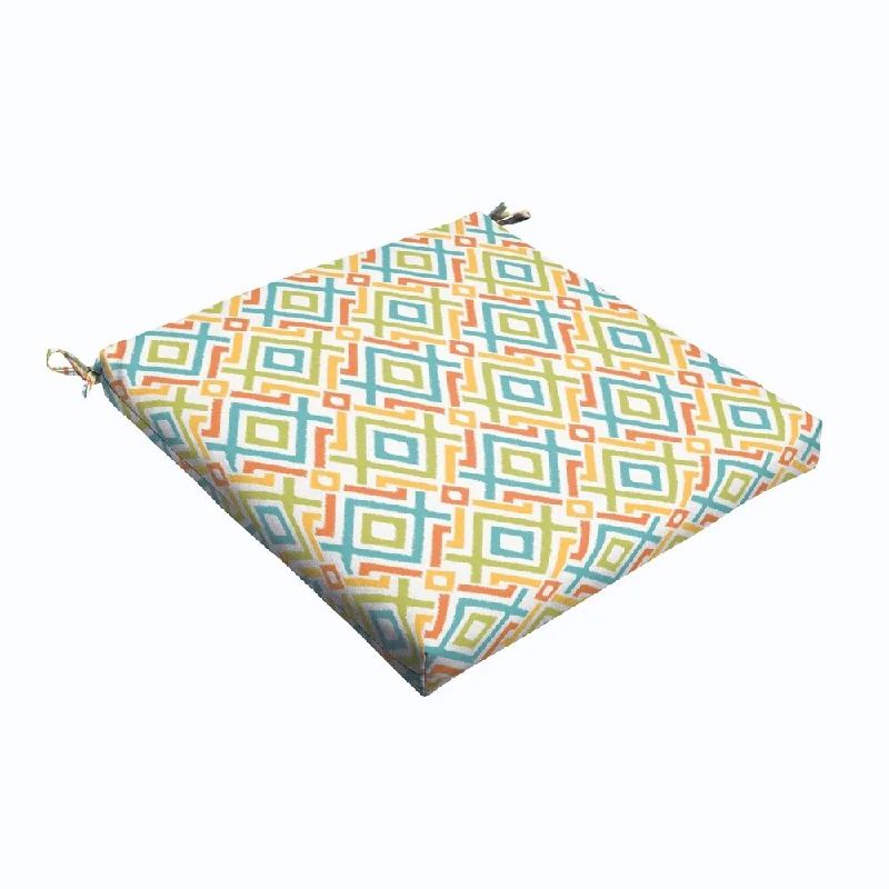 Blue Green Geometric 19 x 2.5-inch Chair Cushion - Bristol