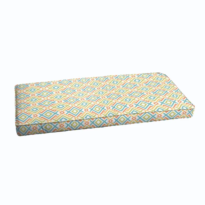 Blue Green Geometric Indoor/ Outdoor Corded Bench Cushion