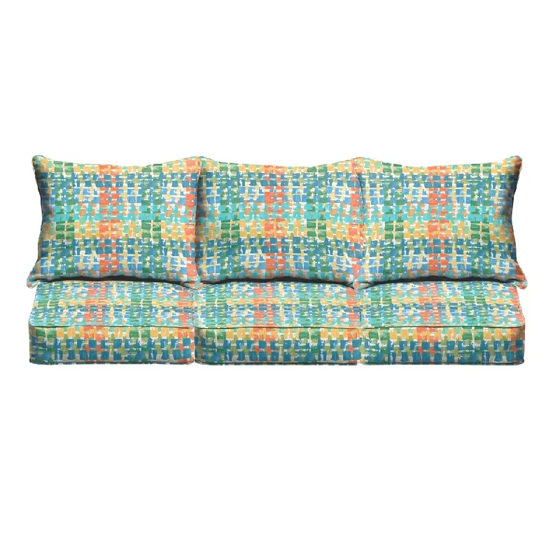 Blue Green Squares Indoor/ Outdoor Corded Sofa Cushion Set