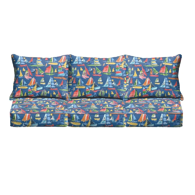 Blue Sailboats Indoor/ Outdoor Corded Sofa Cushion Set