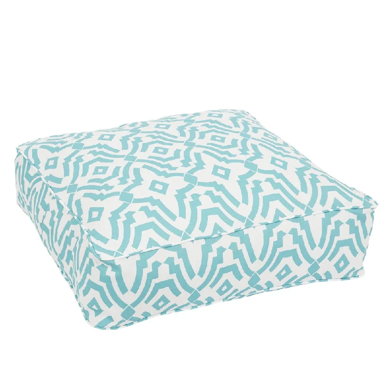 Callaway II Aqua Geometric Indoor/ Outdoor 26 Inch Corded Floor Pouf