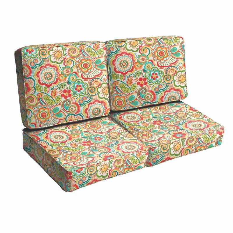 Coral and Orange Rio Floral Indoor/ Outdoor Corded Loveseat Cushion Set