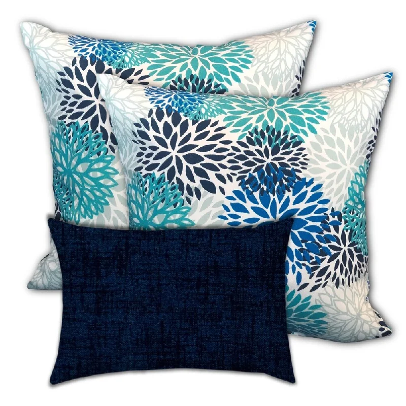 Deep Discounts Dark Shadows Indoor/Outdoor, Zippered Pillow Cover, Set of 2 Large & 1 Lumbar, Blue, Seafoam, Aqua