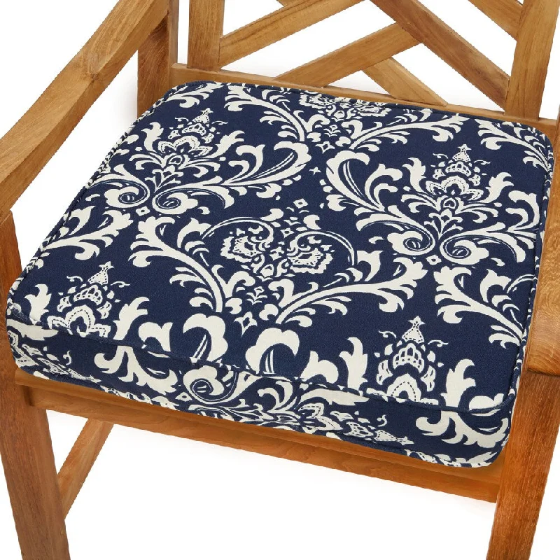 Deep Blue Damask 19-inch Indoor/ Outdoor Corded Chair Cushion