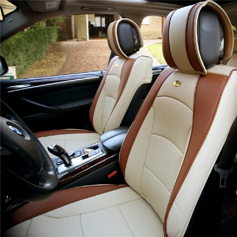Massive Deals FH Group Beige Tan Ultra Comfort Leatherette Bench Seat Cushions-Front-Fit Most Car, Truck, SUV, or Van