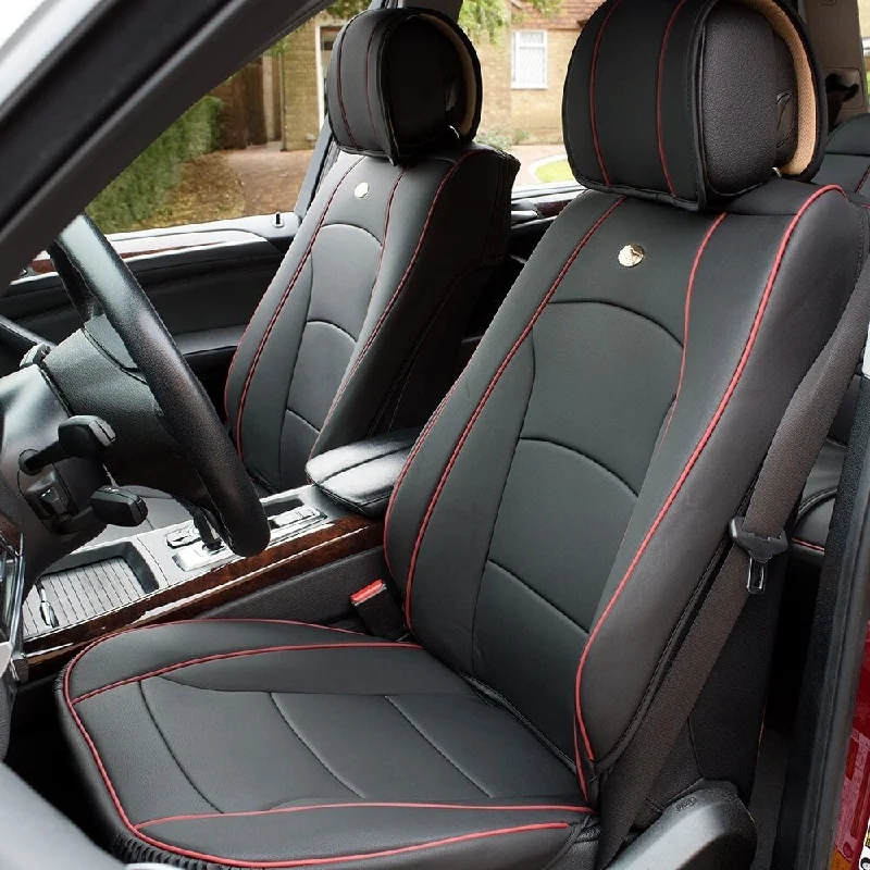 Limited Availability FH Group Black Red Trim Ultra Comfort Leatherette Bench Seat Cushions-Front-Fit Most Car, Truck, SUV, or Van Limited Availability FH Group Black Red Trim Ultra Comfort Leatherette Bench Seat Cushions-Front-Fit Most Car, Truck, SUV, or Van