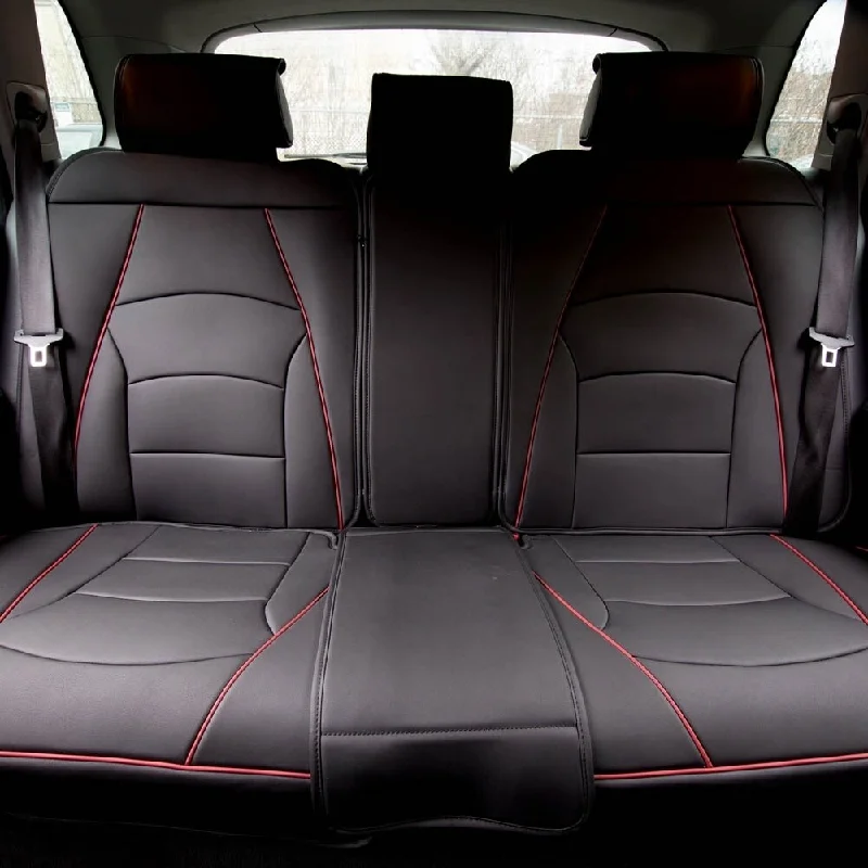 Grand Opening Sale FH Group Black Red Trim Ultra Comfort Leatherette Bench Seat Cushions-Rear-Fit Most Car, Truck, SUV, or Van