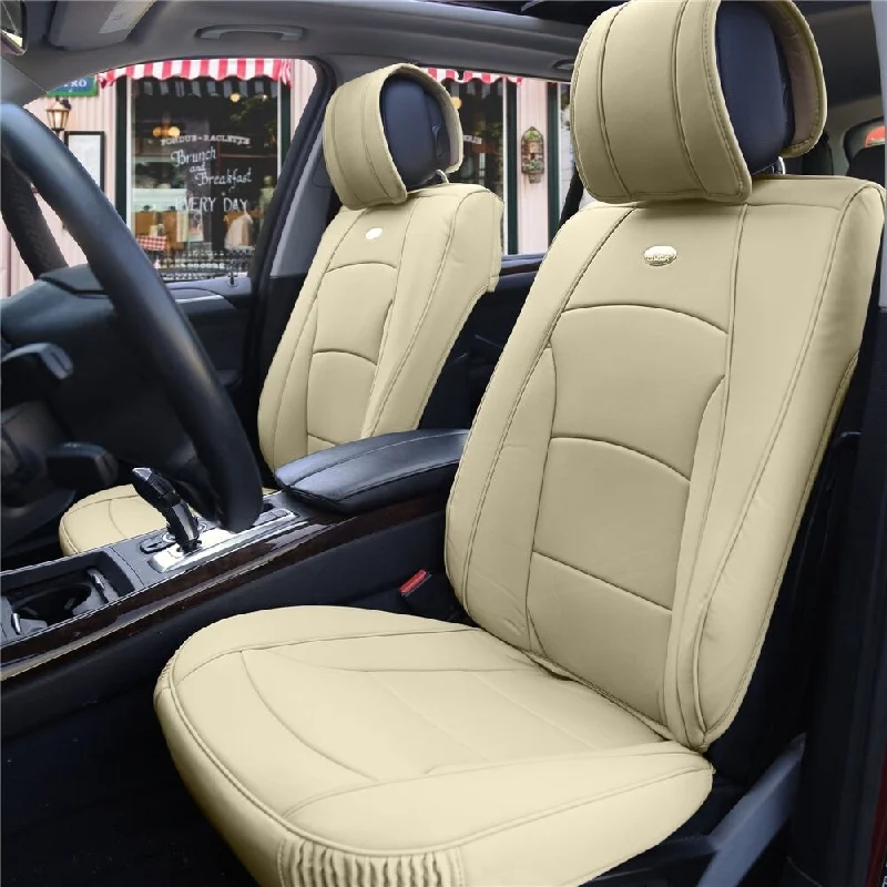 Online Exclusive FH Group Solid Beige Ultra Comfort Leatherette Bench Seat Cushions-Front-Fit Most Car, Truck, SUV, or Van