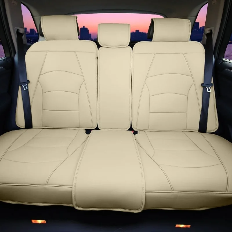 Price Break FH Group Solid Beige Ultra Comfort Leatherette Bench Seat Cushions-Rear-Fit Most Car, Truck, SUV, or Van