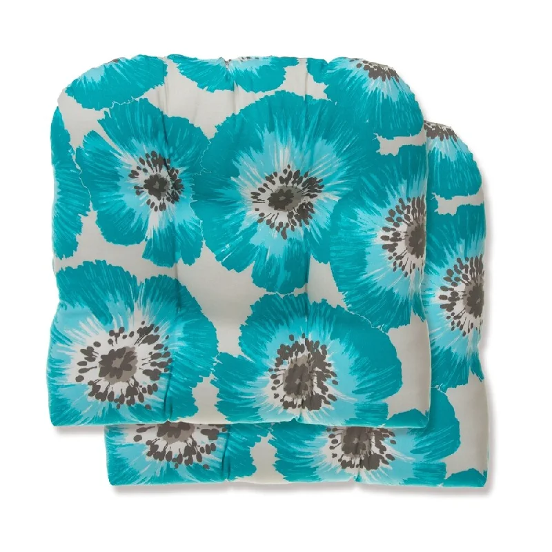 Glasgow Blue Floral Reversible Tufted Wicker Chair Cushion (Set of 2) by Havenside Home