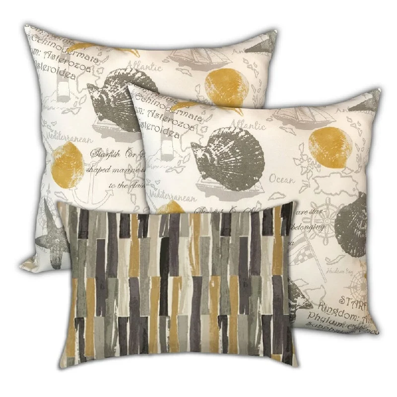 Massive Deals Golden Stars In The Sand Indoor/Outdoor, Zippered Pillow Cover, Set of 2 Large & 1 Lumbar, Black, Brown, Grey