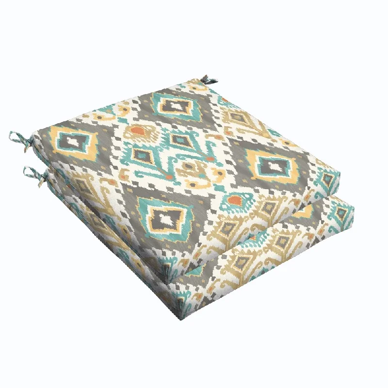 Grey Aqua Ikat 19 x 2.5-inch Chair Cushion - Bristol (Set of 2)