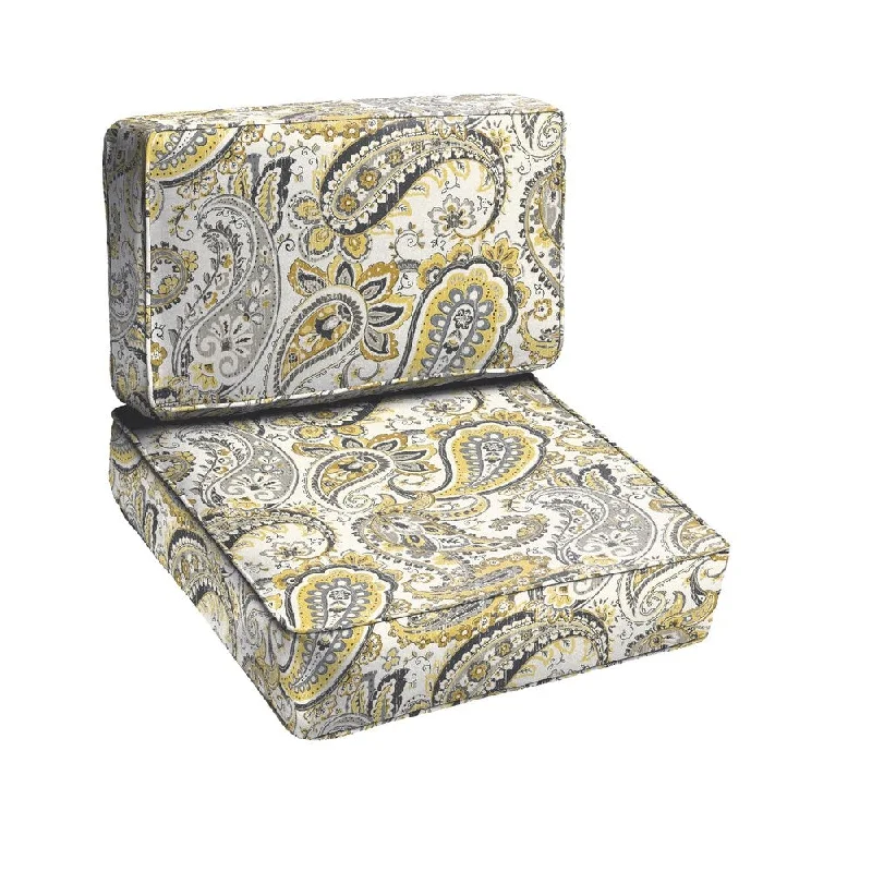 Grey Gold Paisley 2-piece Indoor/Outdoor Cushion Set