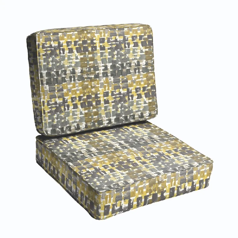 Grey Gold Squares 2-piece Indoor/Outdoor Cushion Set