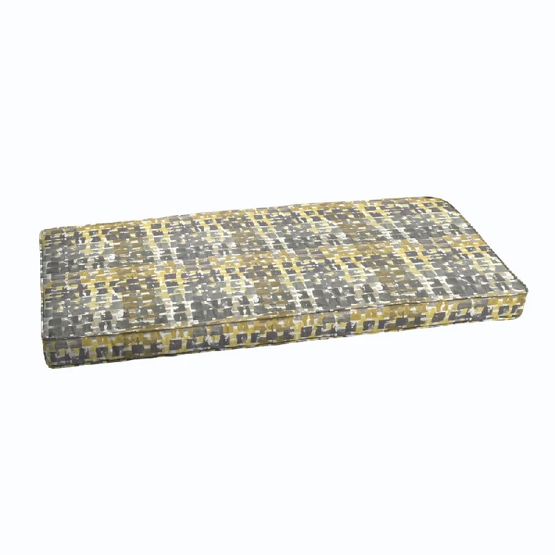 Grey Gold Squares Indoor/ Outdoor Corded Bench Cushion