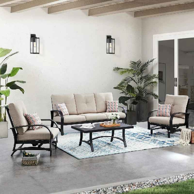 Patio Furniture with 2 Rocking Chairs 3 Seater Sofa Coffee Table