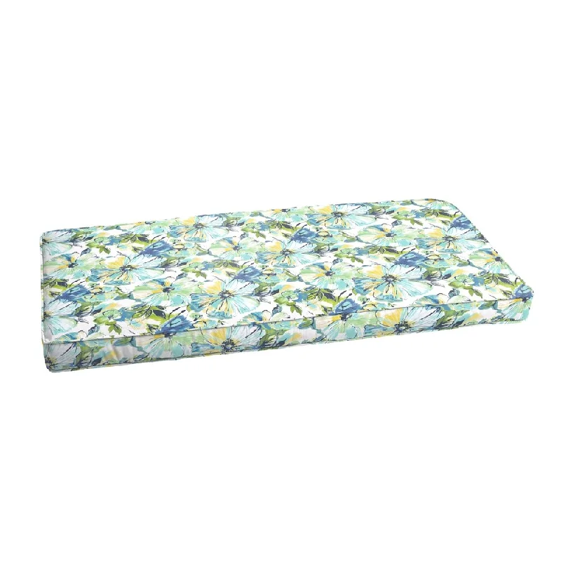 Perryn Green/ Blue Floral Indoor/ Outdoor Bench Corded Cushion