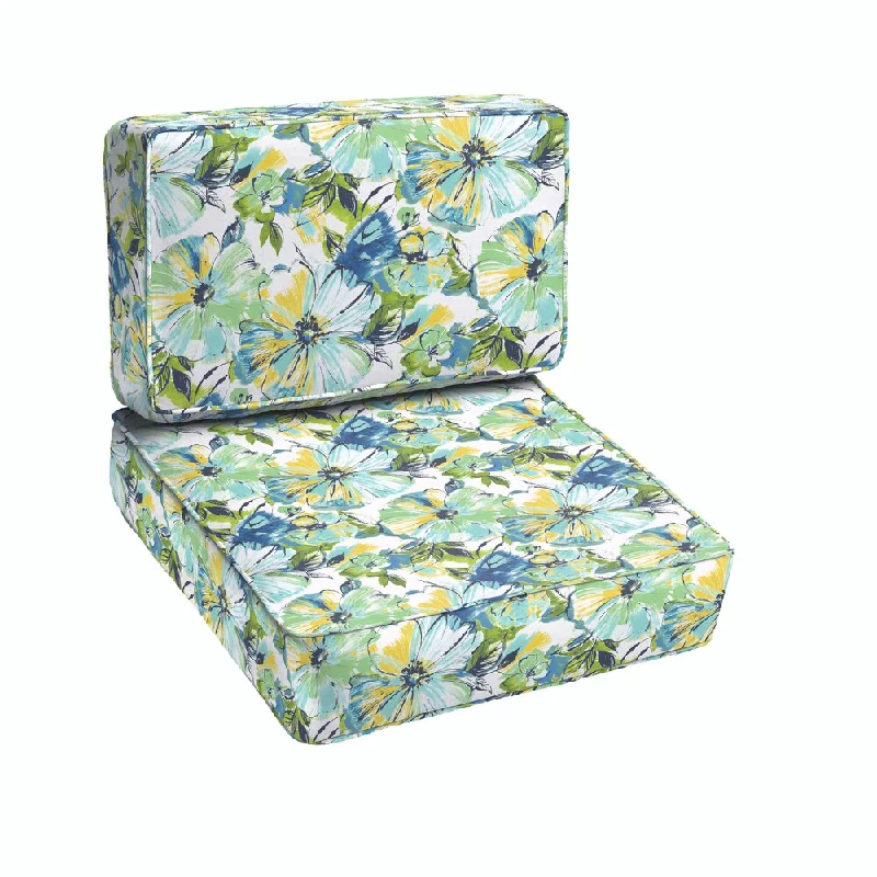 Perryn Green/ Blue Floral Indoor/ Outdoor Corded Chair Cushion Set