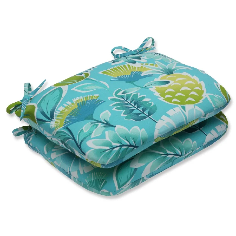 Hurry In Pillow Perfect Outdoor Calypso Turquoise Rounded Corners Seat Cushion (Set of 2)