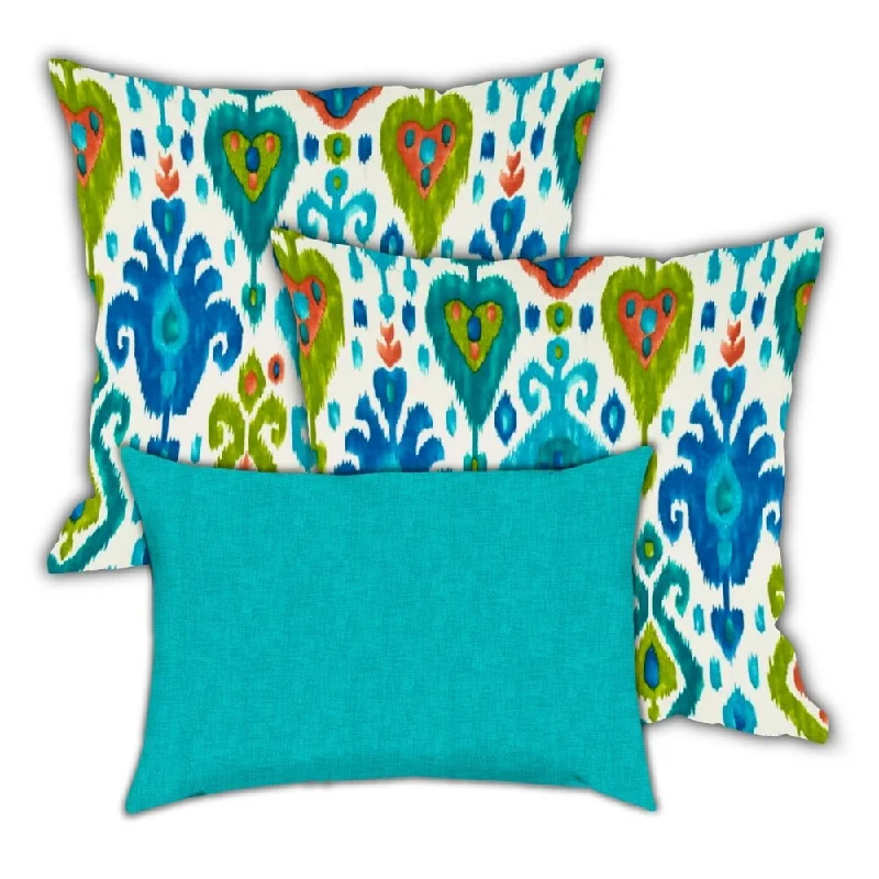 Don’t Miss Out Rio Grande River Indoor/Outdoor, Zippered Pillow Cover, Set of 2 Large & 1 Lumbar, Green, Aqua, Turquoise