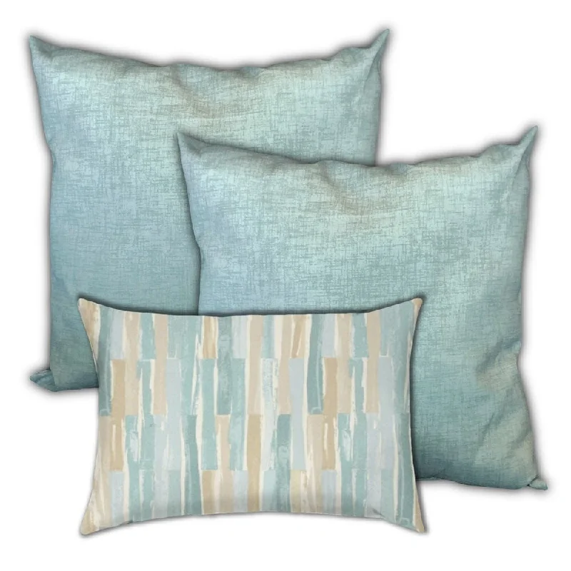 Deal Dash Sky Line Drive Indoor/Outdoor, Zippered Pillow Cover, Set of 2 Large & 1 Lumbar, Tan, White, Seafoam