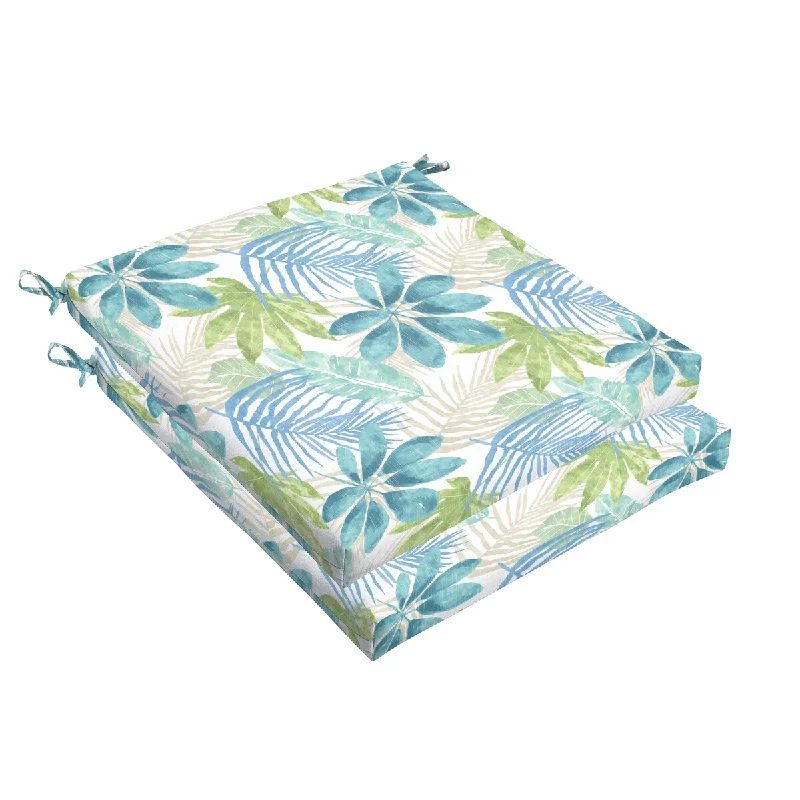 Sorra Home Indoor/ Outdoor Blue/ Green Tropical Chair Cushion, Set of 2