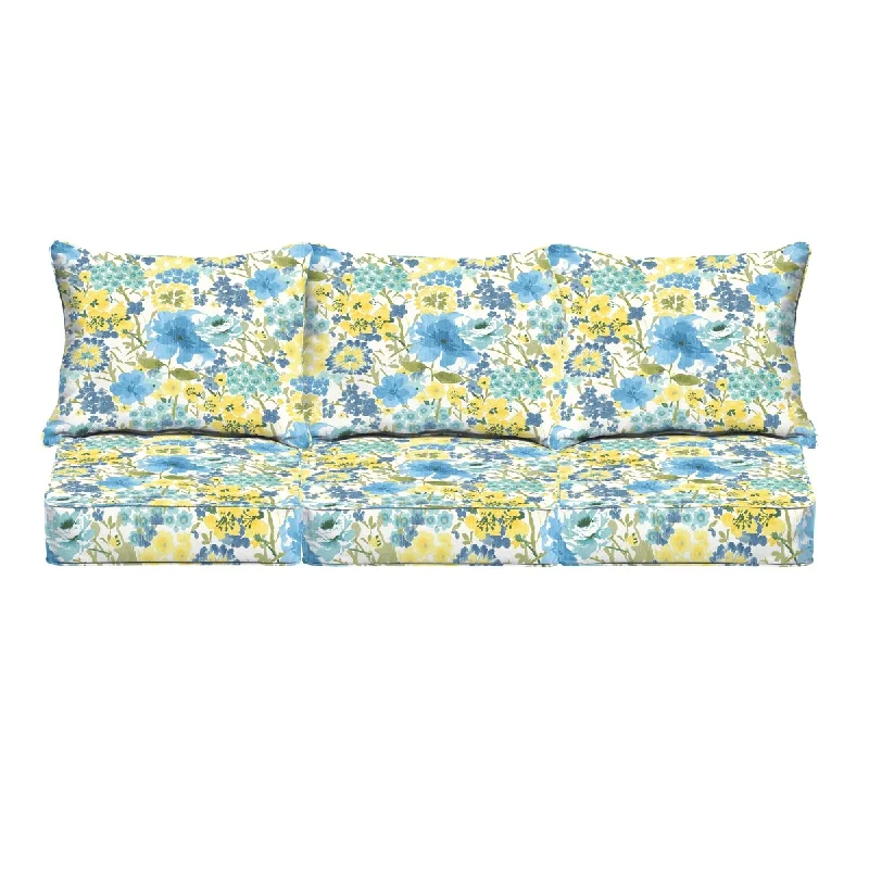 Sorra Home Indoor/ Outdoor Blue/ Yellow Floral Deep Seating 6-pc Cushion Set - 69 in w x 25 in d