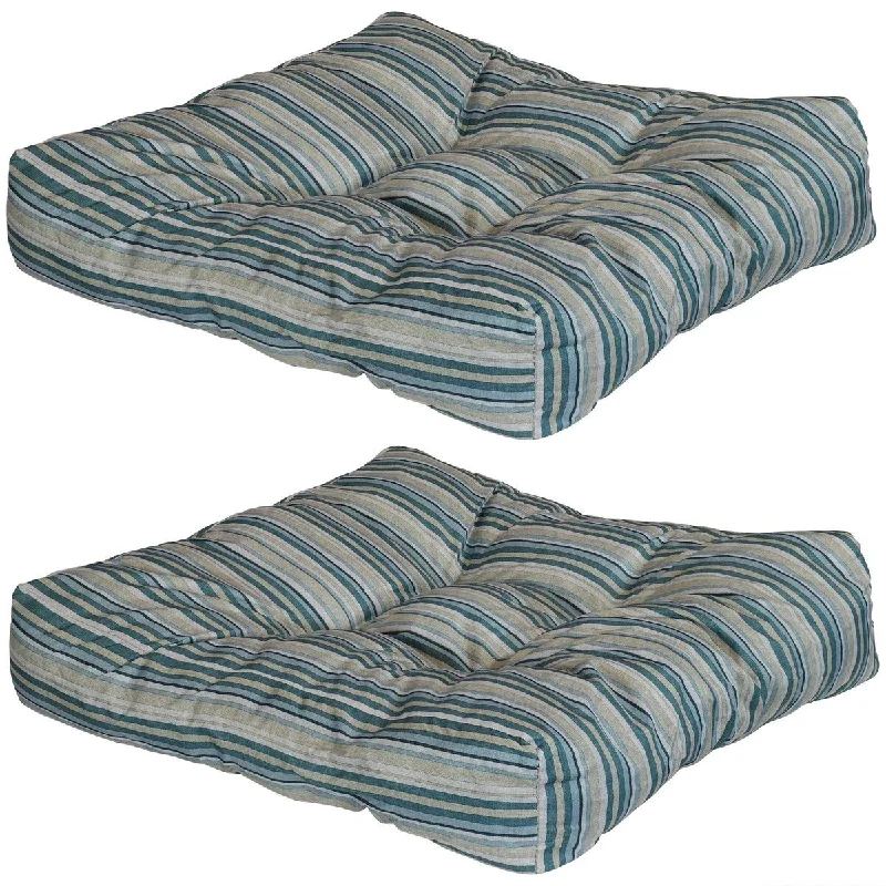 Square Tufted Outdoor Seat Cushion in Neutral Stripe