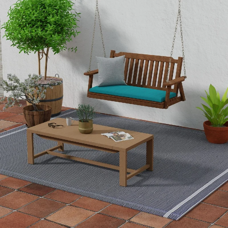 Sunbrella 48" x 18" Teal Solid Outdoor Bench Cushion with Ties - 18'' L x 48'' W x 3.5'' H