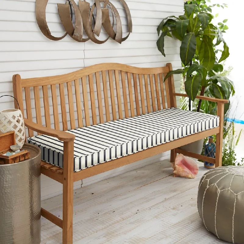 Sunbrella Blue White Stripe Indoor/Outdoor Bench Cushion 55" to 60", Corded