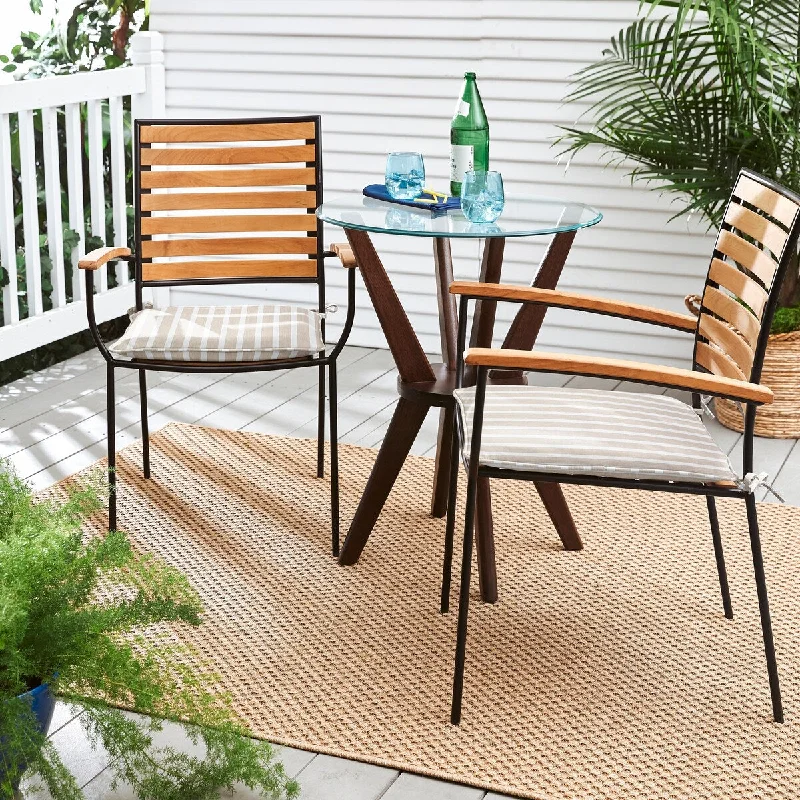 Sunbrella Tan White Stripe Indoor/Outdoor Chair Pad Set, Corded