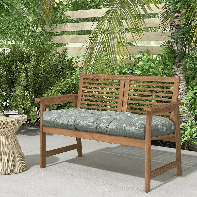 Sunny Citrus Outdoor Leaf Print Wicker Settee Cushion 44 x 19 in Grey - 19" x 44" x 5"