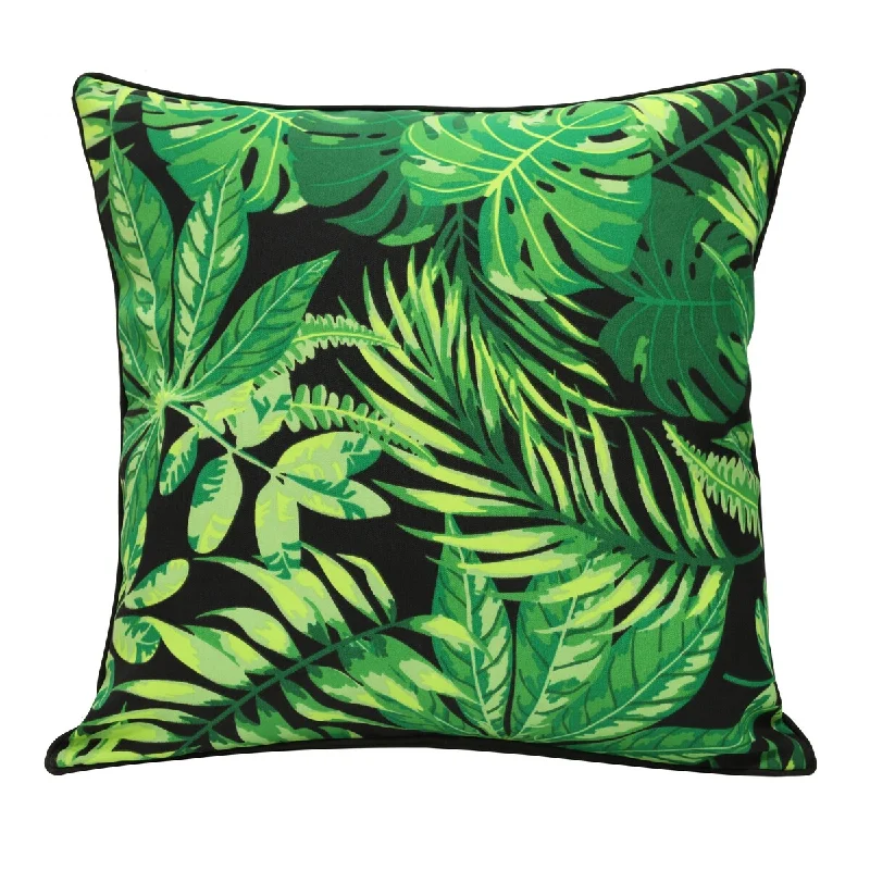 Tropical Foliage Cushion 24" x 24" in Black - 24" x 24"