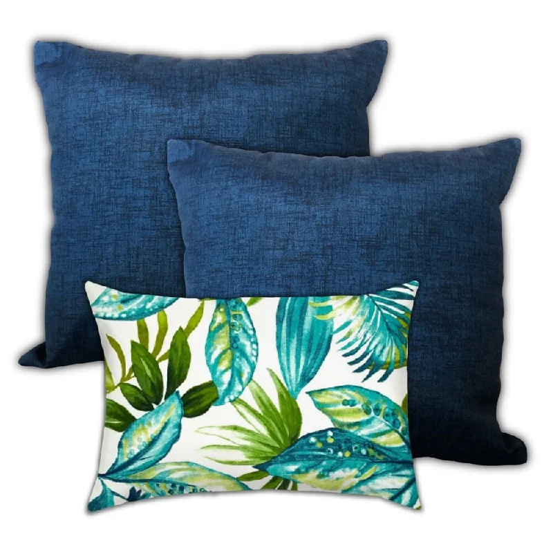 Clearance Event Tropical Paradise Indoor/Outdoor, Zippered Pillow Cover, Set of 2 Large & 1 Lumbar, White, Blue, Aqua
