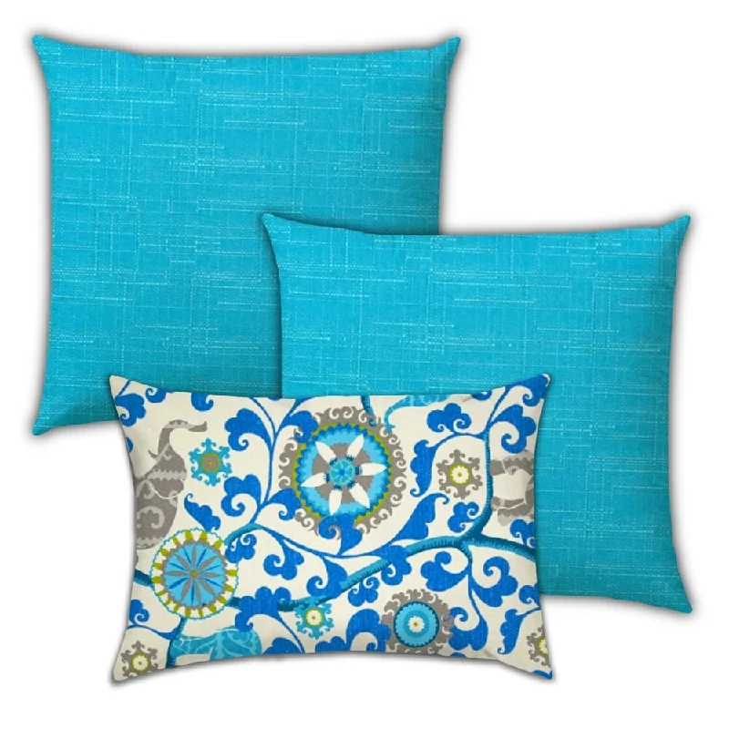 Exclusive Online Offer Turquoise Elephants Indoor/Outdoor, Zippered Pillow Cover, Set of 2 Large & 1 Lumbar, Grey, Blue, Aqua Exclusive Online Offer Turquoise Elephants Indoor/Outdoor, Zippered Pillow Cover, Set of 2 Large & 1 Lumbar, Grey, Blue, Aqua
