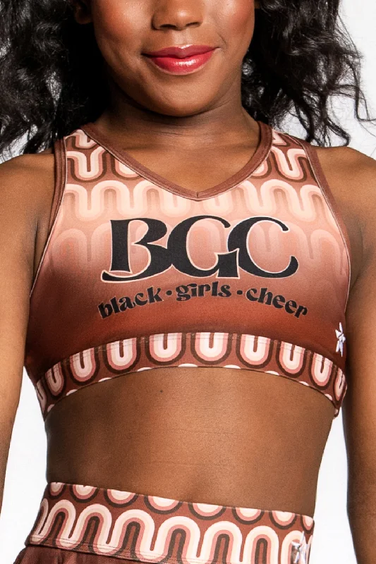 Don’t Miss Out Black Girls Cheer Sports Bra in Mocha